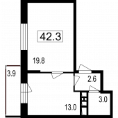 1-комнатная квартира 38,4 м²