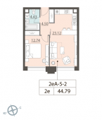 1-комнатная квартира 43,83 м²
