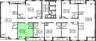 1-комнатная квартира 37 м²