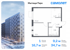 1-комнатная квартира 34,68 м²