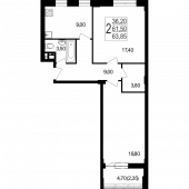 2-комнатная квартира 68.3 м²
