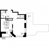 1-комнатная квартира 68,7 м²