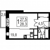 1-комнатная квартира 28,3 м²