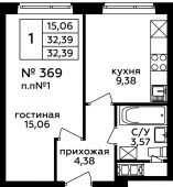 1-комнатная квартира 32,39 м²