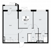 3-комнатная квартира 62,7 м²