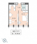 1-комнатная квартира 45,46 м²