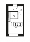 1-комнатная квартира 15,3 м²