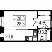1-комнатная квартира 28.3 м²