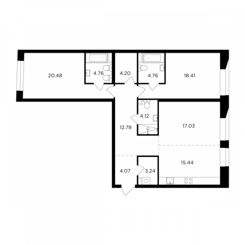 3-комнатная, 109.29 м²