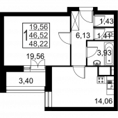 1-комнатная квартира 48,22 м²