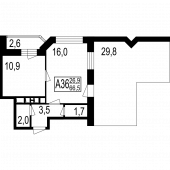 2-комнатная квартира 68 м²