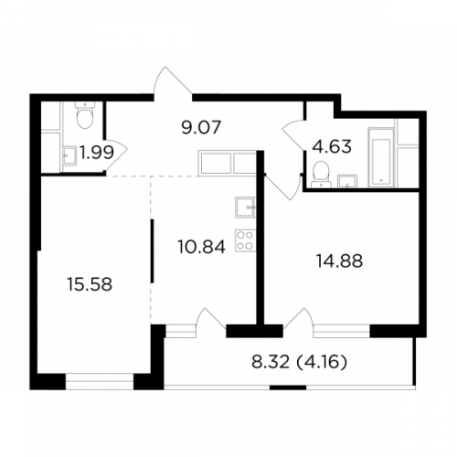 2-комнатная, 60.93 м²