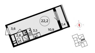 1-комнатная квартира 22,2 м²