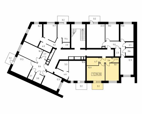 1-комнатная, квартира, 39.2 м²
