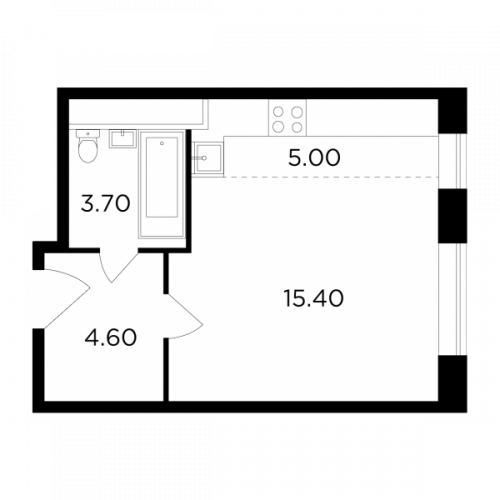 Студия, 28.7 м²