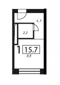 1-комнатная квартира 15,7 м²