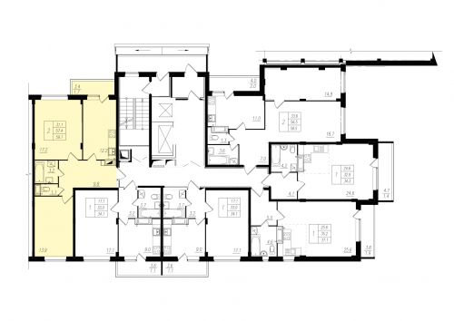2-комнатная, квартира, 58.1 м²