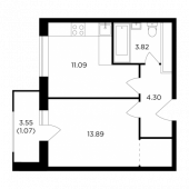 1-комнатная квартира 34,17 м²