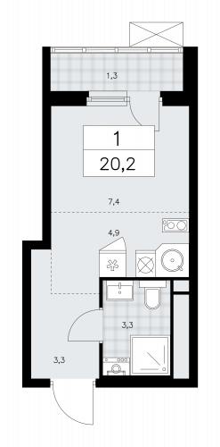 1-комнатная, 20.2 м²