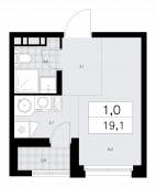 1-комнатная квартира 19,1 м²