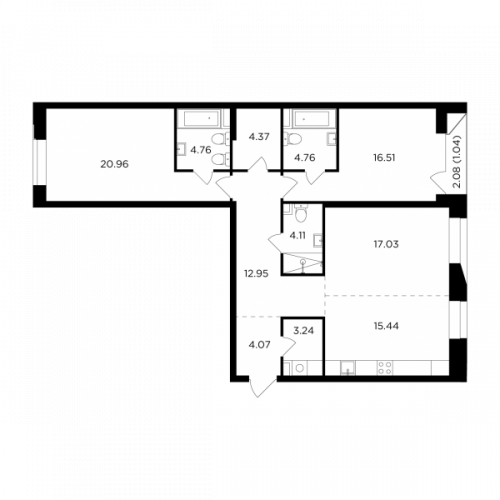 3-комнатная, 109.24 м²