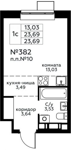 Студия, 23.69 м²