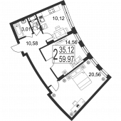 2-комнатная квартира 59,97 м²