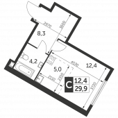 1-комнатная квартира 29,9 м²