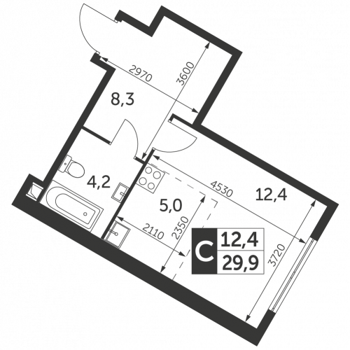 Студия, 29.9 м²