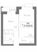 1-комнатная квартира 32,15 м²