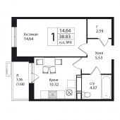 1-комнатная квартира 38,83 м²