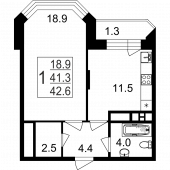 1-комнатная квартира 42,6 м²