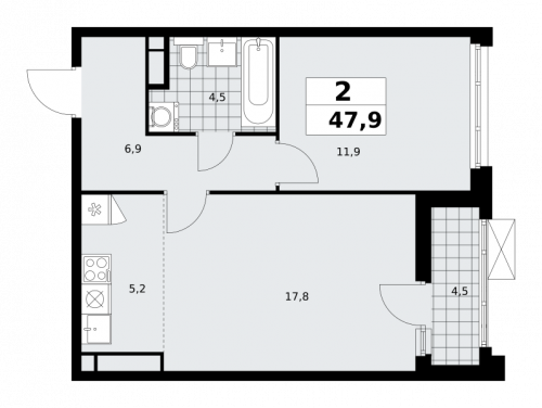 2-комнатная, 47.9 м²