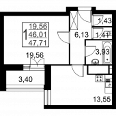 1-комнатная квартира 47,71 м²