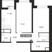 2-комнатная квартира 64,98 м²