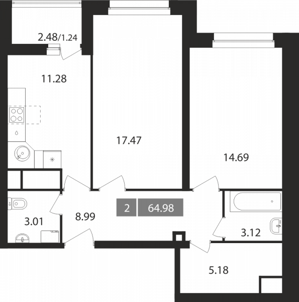 2 комнаты до 64.98