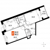 2-комнатная квартира 58,3 м²