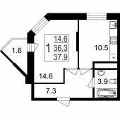 1-комнатная квартира 37,9 м²