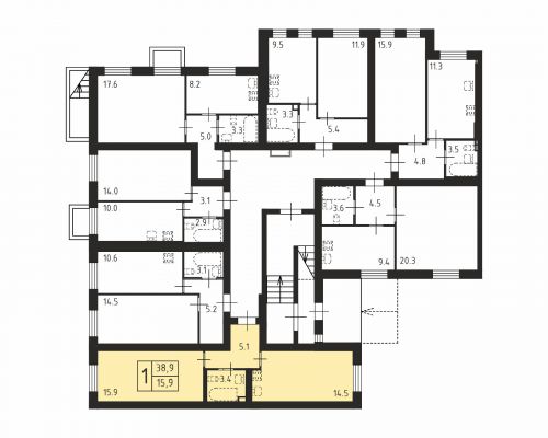 1-комнатная, квартира, 38.9 м²