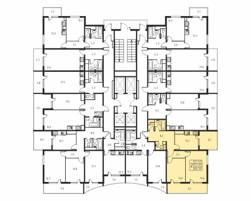 2-комнатная, квартира, 53.2 м²