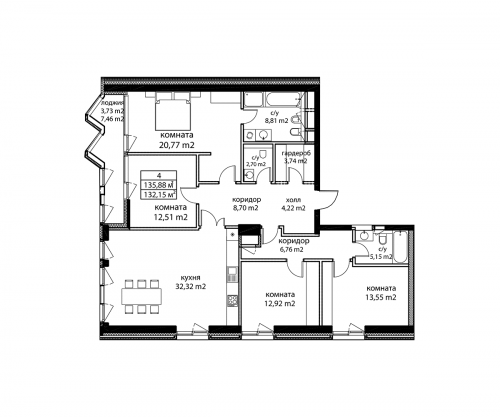 Многокомнатная, 137.6 м²