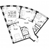 3-комнатная квартира 87,01 м²