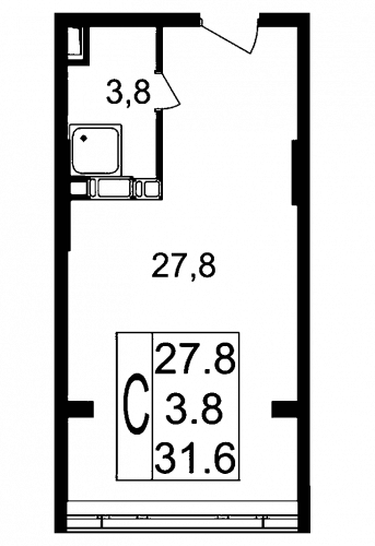 Студия, 31.6 м²