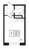 1-комнатная квартира 28,1 м²
