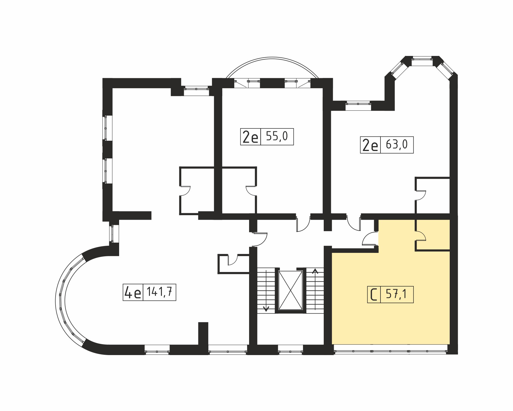 Квартира-студия №20, 57,1 м² за 8,10 млн руб. в ЖК «Берег» - планировка