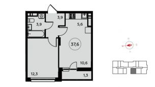 2-комнатная квартира 37,6 м²