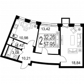 2-комнатная квартира 57,95 м²
