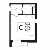 1-комнатная квартира 33,3 м²