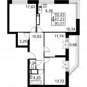 4-комнатная квартира 90,07 м²