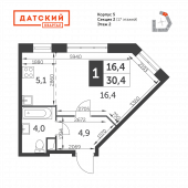 1-комнатная квартира 30,4 м²